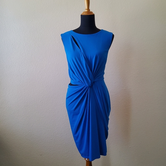 Gabrielle Union Draped Ruched Cutout Dress Size M Blue New - Picture 2 of 11